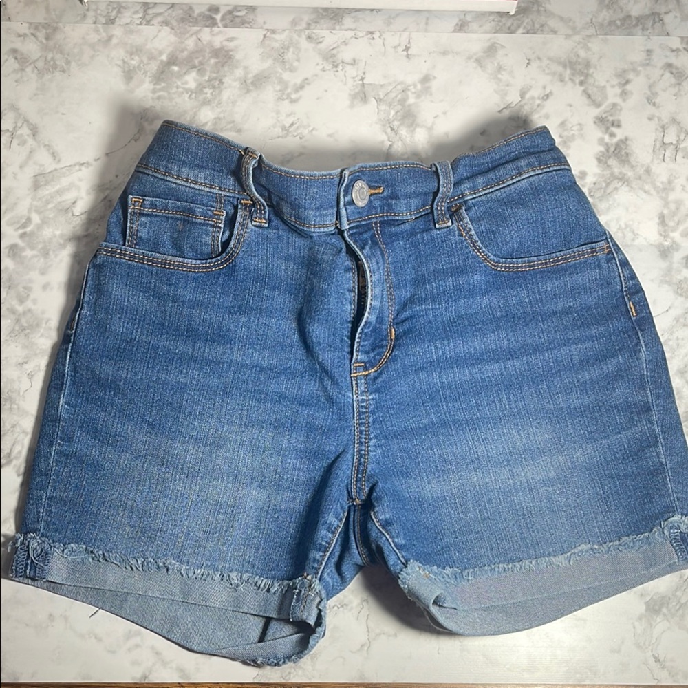 Girls Old Navy Classic Blue Jean Shorts With Raw Folded Hem Size M